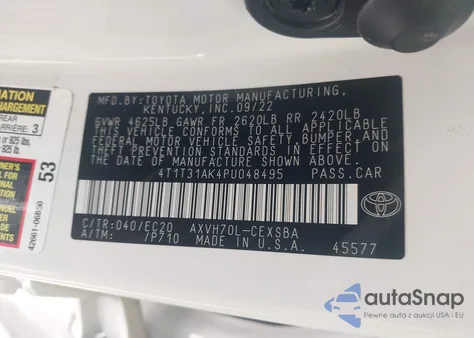 2023 Toyota Camry Se Night Shade/Se z USA, uszkodzony, nr VIN 4T1T31AK4PU048495